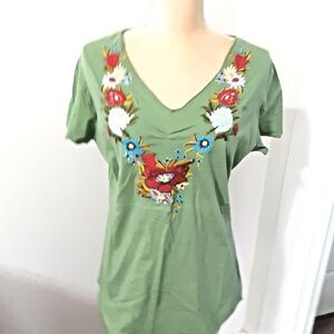 For Joseph green embroidered short sleeve tee L 100% cotton raw hem